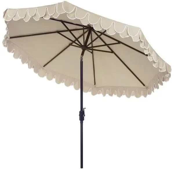 Elegant Polyester Valance Umbrella in Beige and White with Petal Trim (11 ft) - The Mayfair Hall
