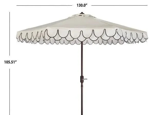 Elegant Polyester Valance Umbrella in White and Black with Petal Trim (11 ft) - The Mayfair Hall