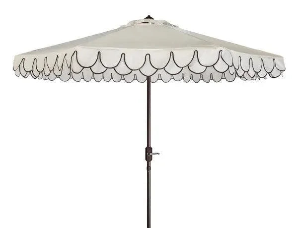 Elegant Polyester Valance Umbrella in White and Black with Petal Trim (11 ft) - The Mayfair Hall
