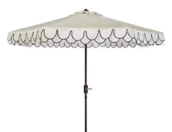 Elegant Polyester Valance Umbrella in White and Black with Petal Trim (11 ft) - The Mayfair Hall