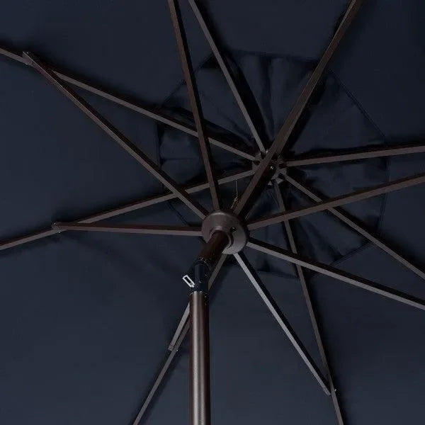 Milan Polyester Fringe Crank Umbrella in Navy and White (11 ft) - The Mayfair Hall