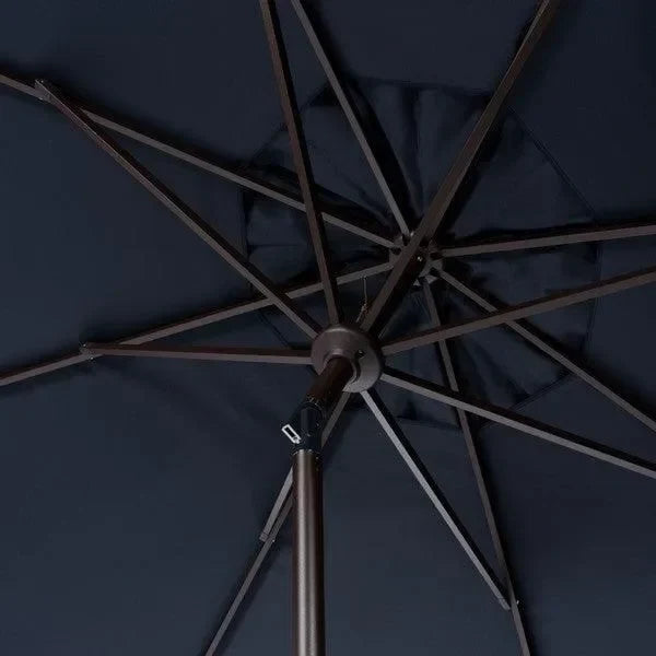 Milan Polyester Fringe Crank Umbrella in Navy and White (11 ft) - The Mayfair Hall