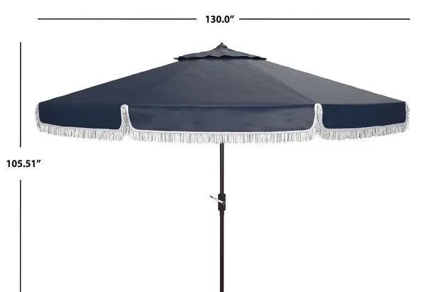 Milan Polyester Fringe Crank Umbrella in Navy and White (11 ft) - The Mayfair Hall