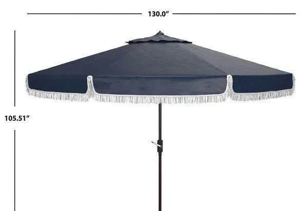 Milan Polyester Fringe Crank Umbrella in Navy and White (11 ft) - The Mayfair Hall