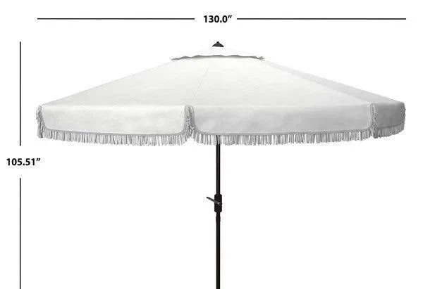 Milan Polyester Fringe Crank Umbrella in White (11 ft) - The Mayfair Hall