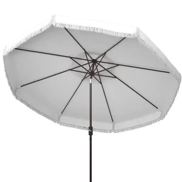 Milan Polyester Fringe Crank Umbrella in White (11 ft) - The Mayfair Hall