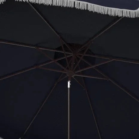 Milan Polyester Fringe Crank Umbrella in Navy and White with Double Top (9ft) - The Mayfair Hall