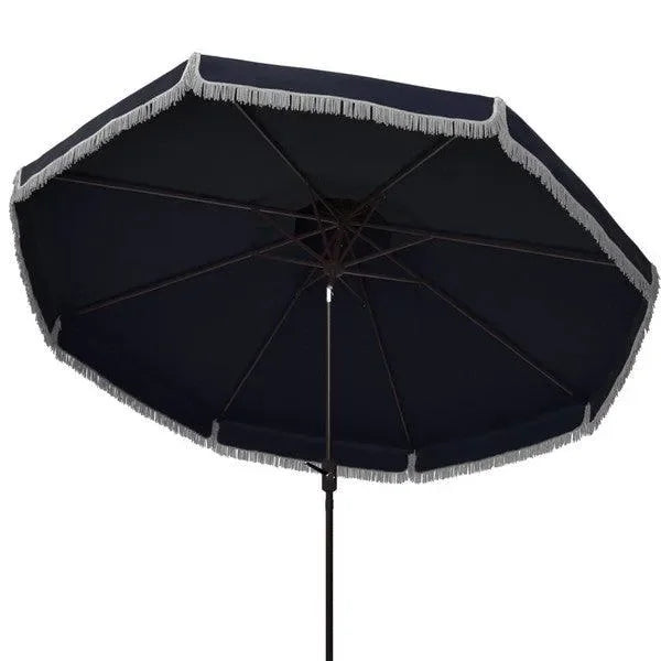 Milan Polyester Fringe Crank Umbrella in Navy and White with Double Top (9ft) - The Mayfair Hall