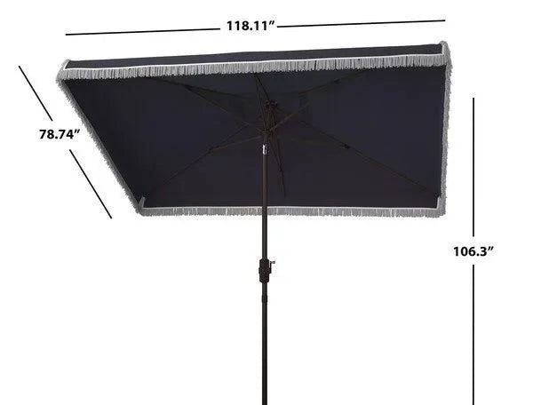Milan Polyester Fringe Crank Umbrella in Navy and White - The Mayfair Hall