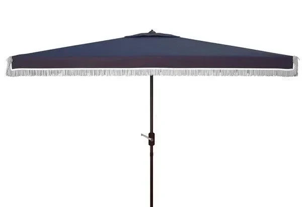 Milan Polyester Fringe Crank Umbrella in Navy and White - The Mayfair Hall