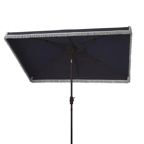 Milan Polyester Fringe Crank Umbrella in Navy and White - The Mayfair Hall