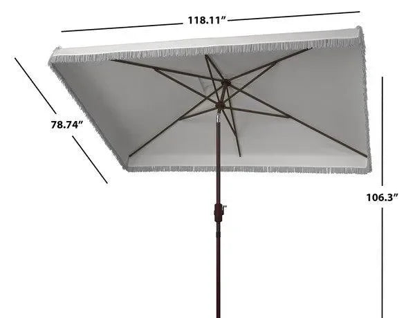 Milan Polyester Fringe Crank Umbrella in White - The Mayfair Hall