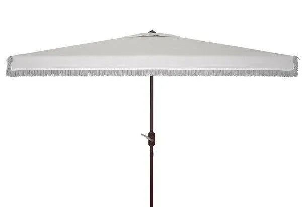 Milan Polyester Fringe Crank Umbrella in White - The Mayfair Hall