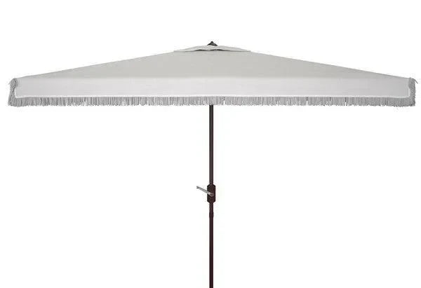 Milan Polyester Fringe Crank Umbrella in White - The Mayfair Hall