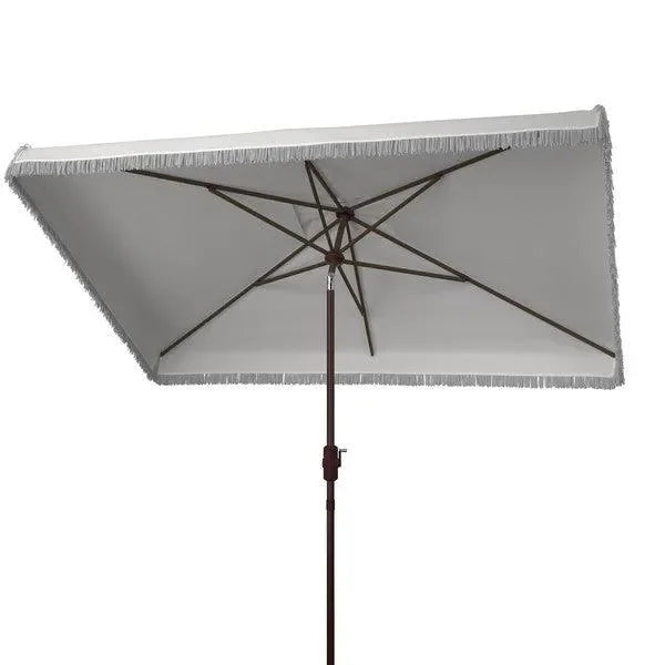 Milan Polyester Fringe Crank Umbrella in White - The Mayfair Hall