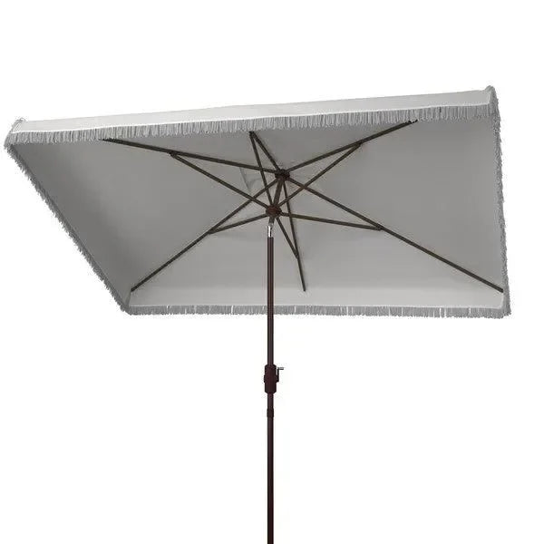 Milan Polyester Fringe Crank Umbrella in White - The Mayfair Hall