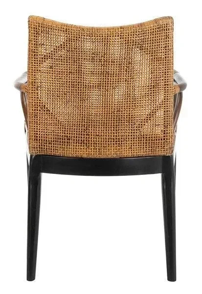Gianni Woven Rattan Arm Chair in Brown and Black with Mahogany Wood Legs - The Mayfair Hall