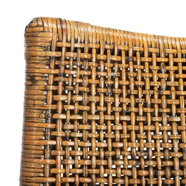 Gianni Woven Rattan Arm Chair in Brown and Black with Mahogany Wood Legs - The Mayfair Hall