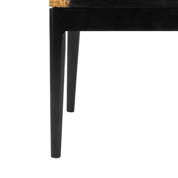 Gianni Woven Rattan Arm Chair in Brown and Black with Mahogany Wood Legs - The Mayfair Hall