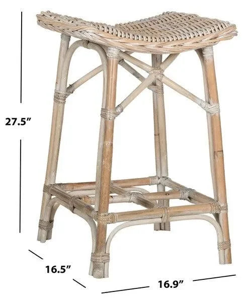 Rayna Rattan Bar Stool in Natural Washed with Curved Saddle Seat - The Mayfair Hall