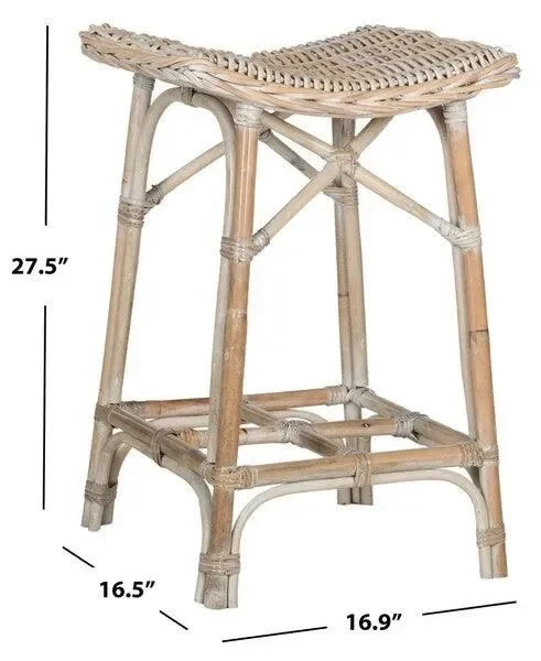 Rayna Rattan Bar Stool in Natural Washed with Curved Saddle Seat - The Mayfair Hall