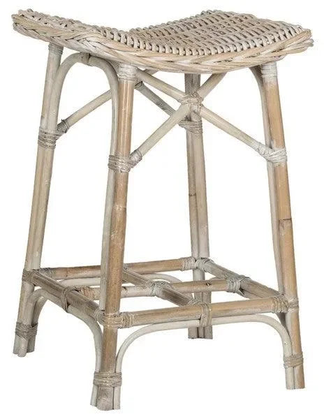 Rayna Rattan Bar Stool in Natural Washed with Curved Saddle Seat - The Mayfair Hall