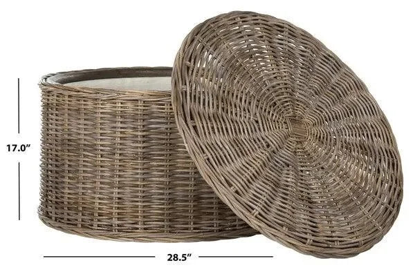 Jesse Rattan Storage Coffee Table in Gray - The Mayfair Hall
