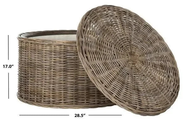 Jesse Rattan Storage Coffee Table in Gray - The Mayfair Hall