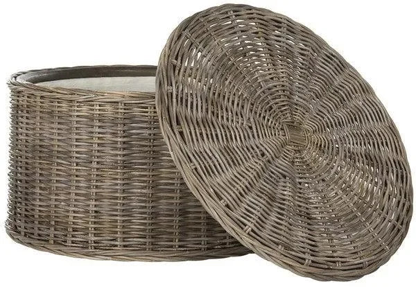 Jesse Rattan Storage Coffee Table in Gray - The Mayfair Hall
