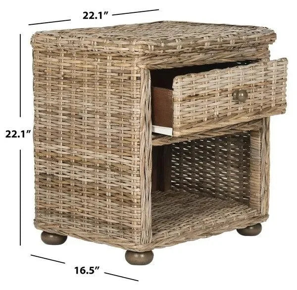 Lagos Wicker Nightstand in Gray with Drawer - The Mayfair Hall