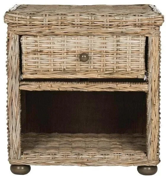 Lagos Wicker Nightstand in Gray with Drawer - The Mayfair Hall