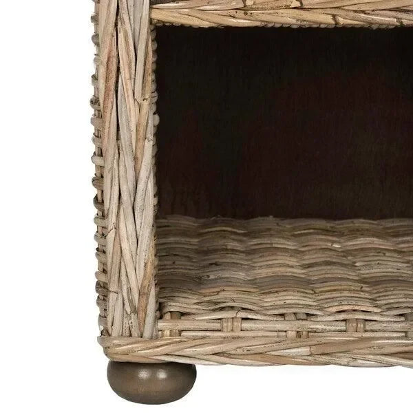 Lagos Wicker Nightstand in Gray with Drawer - The Mayfair Hall