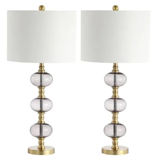 Marcelo Glass Table Lamp in Smoking Gray and Brass Gold (Set of 2) - The Mayfair Hall