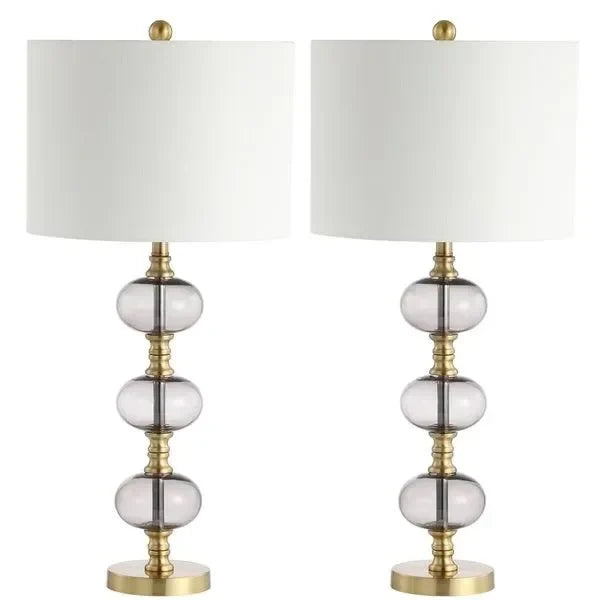 Marcelo Glass Table Lamp in Smoking Gray and Brass Gold (Set of 2) - The Mayfair Hall