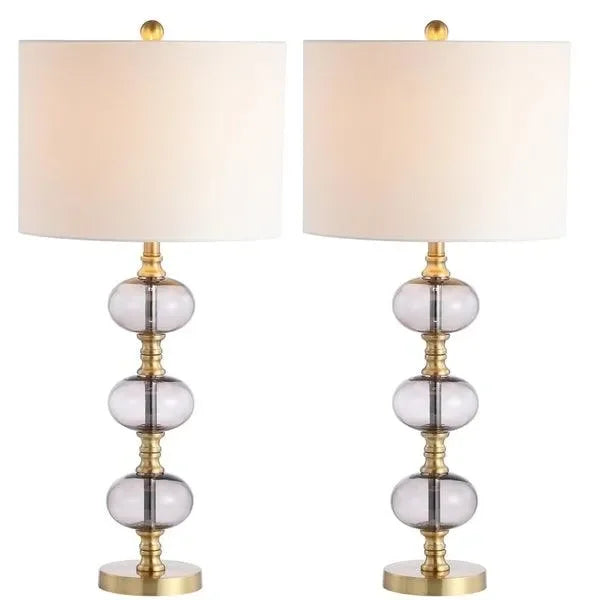 Marcelo Glass Table Lamp in Smoking Gray and Brass Gold (Set of 2) - The Mayfair Hall