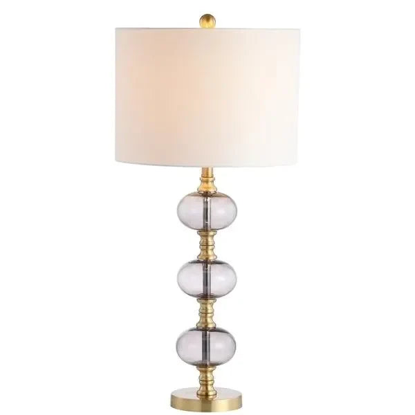 Marcelo Glass Table Lamp in Smoking Gray and Brass Gold (Set of 2) - The Mayfair Hall