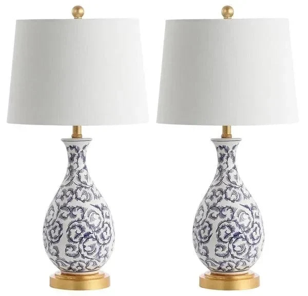 Avi Ceramic Table Lamp in Blue and White (Set of 2) - The Mayfair Hall