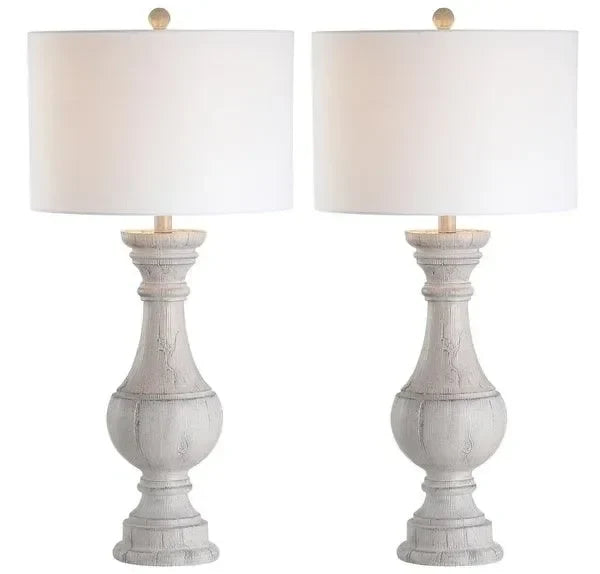 Savion Polyresin Table Lamp in White Wash (Set of 2) - The Mayfair Hall