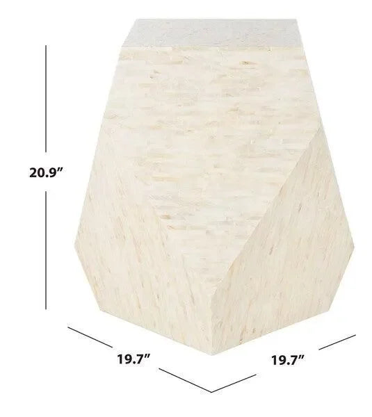 Lea Mosaic Geometric Side Table in Light Beige - The Mayfair Hall