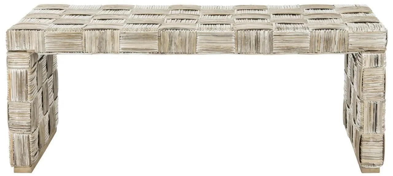 Adkin Rattan Coffee Table in White Wash with Woven Crosshatch Pattern - The Mayfair Hall