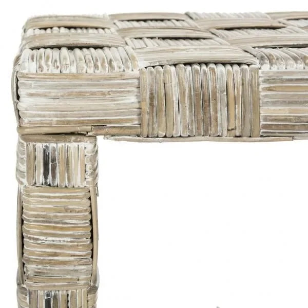 Adkin Rattan Coffee Table in White Wash with Woven Crosshatch Pattern - The Mayfair Hall