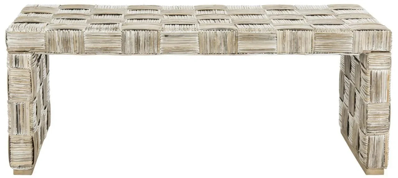 Adkin Rattan Coffee Table in White Wash with Woven Crosshatch Pattern - The Mayfair Hall