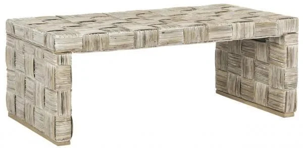 Adkin Rattan Coffee Table in White Wash with Woven Crosshatch Pattern - The Mayfair Hall