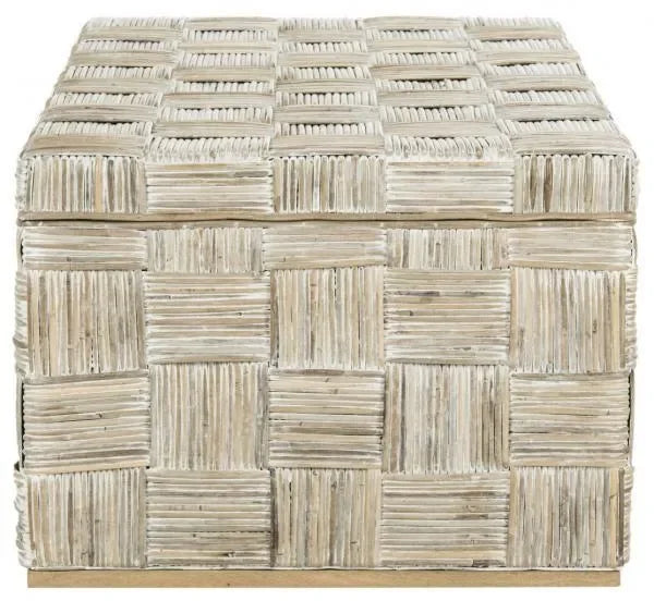 Adkin Rattan Coffee Table in White Wash with Woven Crosshatch Pattern - The Mayfair Hall