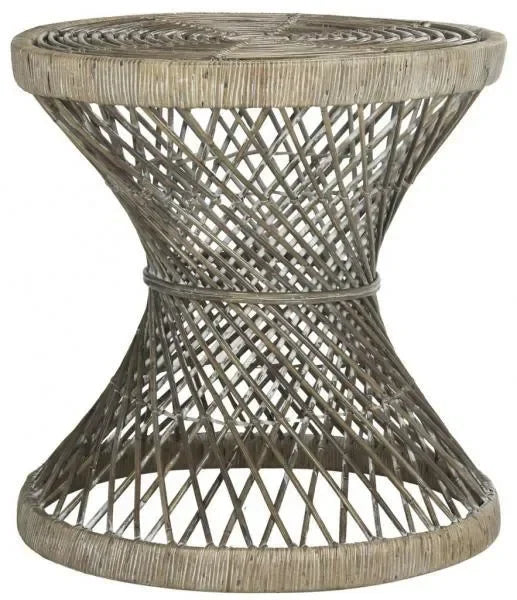 Grimson Rattan Hourglass Accent Table in Gray and White Wash - The Mayfair Hall