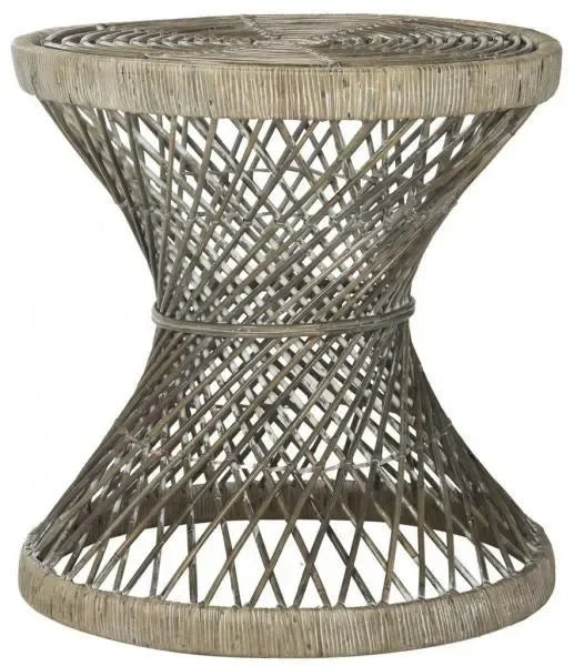 Grimson Rattan Hourglass Accent Table in Gray and White Wash - The Mayfair Hall