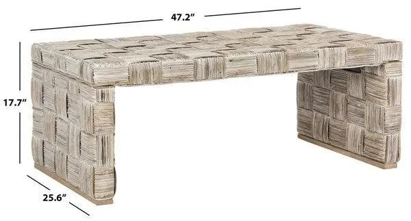 Adkin Rattan Coffee Table in White Wash with Woven Crosshatch Pattern - The Mayfair Hall