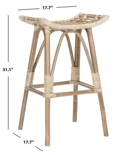 Leda Mindi Wood Bar Stool in Gray White Wash - The Mayfair Hall