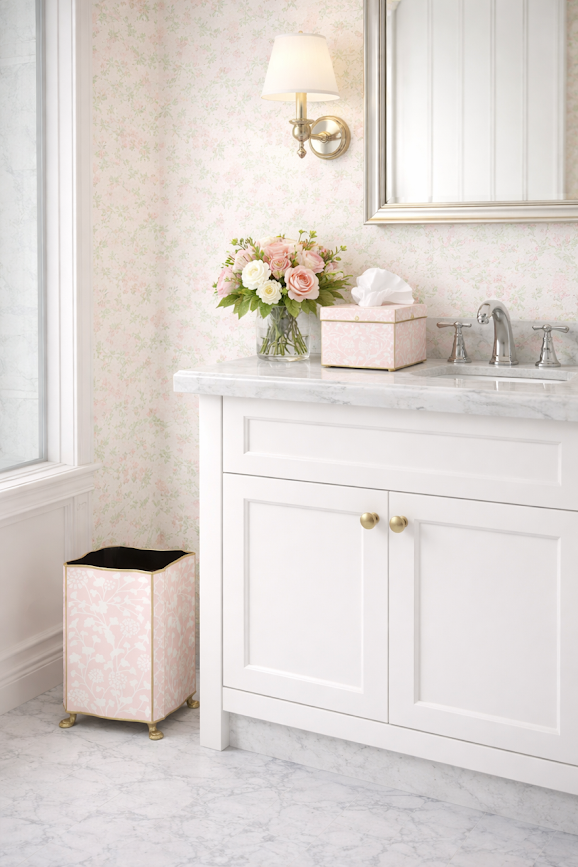 Pale Pink Spring Floral Wastepaper Basket & Tissue (3 Options)