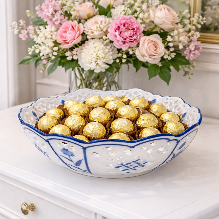 Pierced Scalloped Porcelain Bowl